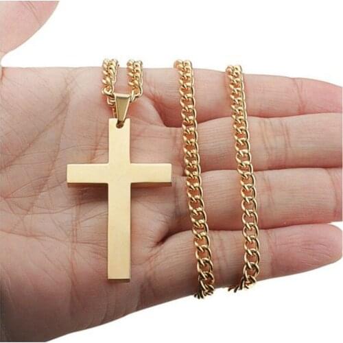 Punk Simple Stainless Steel Jewelry Cross Pendant Necklace Gift For Men Female Smooth Chain Party Daily Prayer Accessory Collier