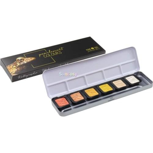 Finetec Artist Pearlescent, F0600, Watercolor Paint, painting on paper, wood, gypsum Assorted Pearlescent Colors - 6 Color Set