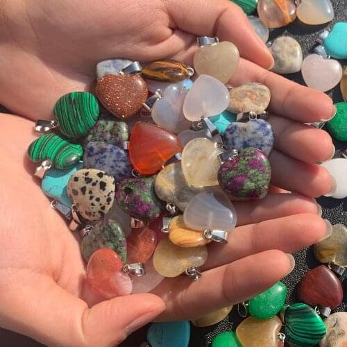 Handmade DIY Heart Necklaces Pendants for Lover Pink Crystal Pendants Natural Gem Stone Quartz Healing Necklace Charm Jewelry