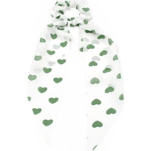 Furling Girl 1 PC Love heart Print Chiffon Long Ribbon Ponytail Scrunchies Holders Elastic Hair Bands Women Hair Accessories