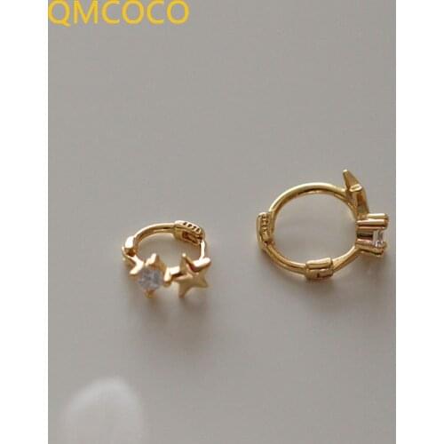 QMCOCO 925 Silver Korean Exquisite Five-Pointed Star Zircon Ear Bones Circle For Women Simple Fashion Birthday Party Jewelry