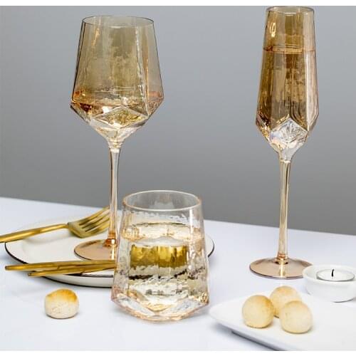 Luxury Golden Amber Wine Glasses Lead-Free Crystal Goblet Champagne Water Cup Nordic Bar Drinking Wedding Home Drinkware