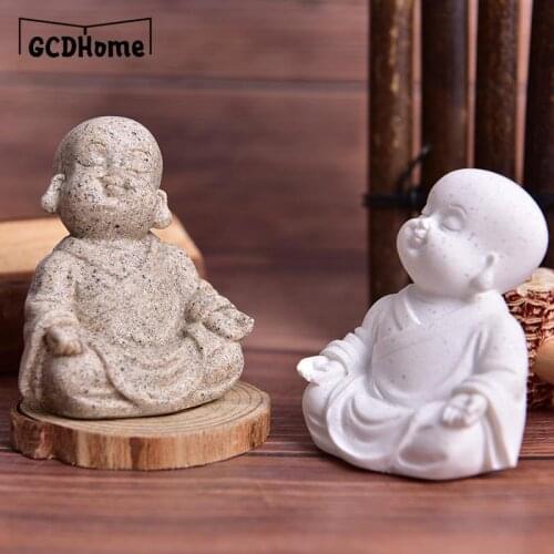 1PC Cute Little Monk Statue Resin Adorable Chinese Buddha Statuettes Lovely Figurine for Home Decor Creative Gift