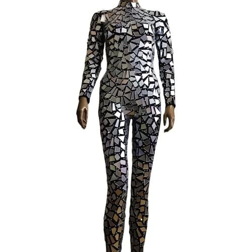 Sparkling Mirror Sequins Rhinestones Jumpsuits/Mini Dress Long Sleeve Party Evening Personality Performance Costume Ladies