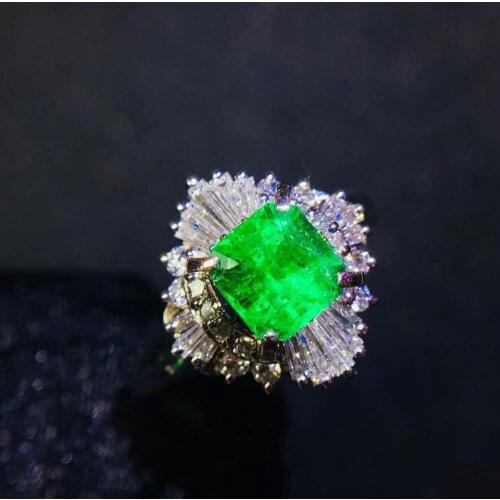 T1021 Fine Jewelry Real Pure Pt900 Platinum 100% Natural Emerald Gemstone 0.77ct Females Wedding Rings for Womens Fine Rings