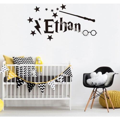 Magic wand Vinyl Wall Sticker Personalized Custom Name wall art decal home decor Kids Boys Room Nursery Mural wallpaper EB477