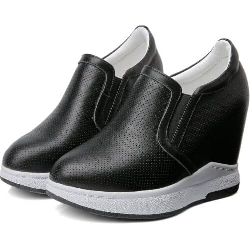 EUR35-46 High Heels Womens Cow Leather Platform Wedge Ankle Boots Fashion Sneakers Increasing Height Round Toe Oxfords Party