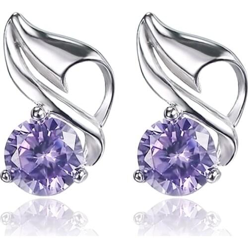 100% 925 sterling silver new fashion shiny crystal ladiesstud earrings women wholesale jewelry wedding gift drop shipping