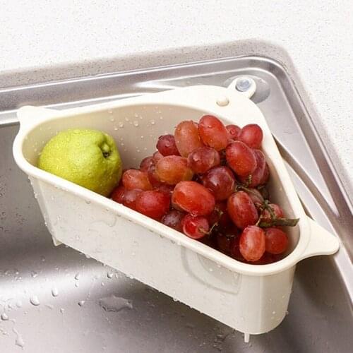 1pc Sink Drain Rack Kitchen Vegetable Rack Triangle Hangable Storage Sucker Organizer Box Punch-Free Tray Storage Filter Basket