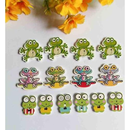 120PCs/lot natural Wooden Buttons Cartoon frog shape Pattern Mix Fit Sewing Suppliesand Scrapbook Decoration Clothing Accessorie