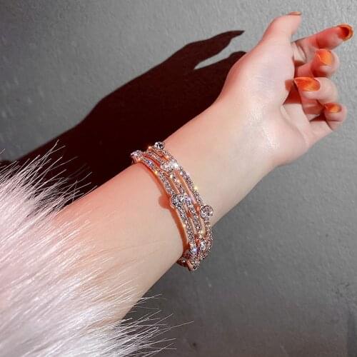 2021 South Korea Dongdaemun Inlaid Rhinestone Geometric Multilayer Bracelet Net Red Simple Trendy Fashion Design Female Bracelet