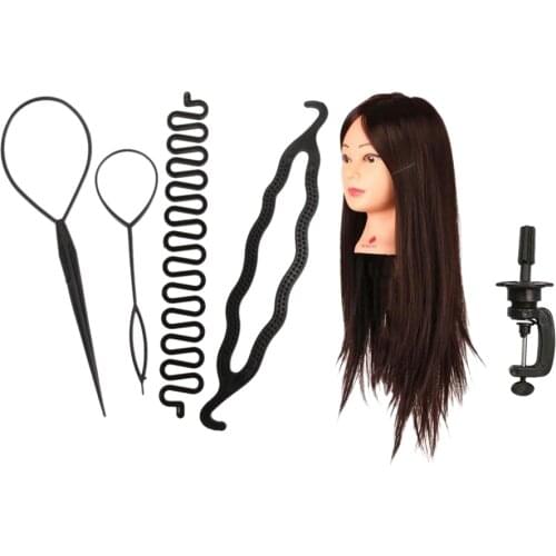 22'' 30% Real Human Hair Salon Cosmetology Training Head Mannequin + Braid Set