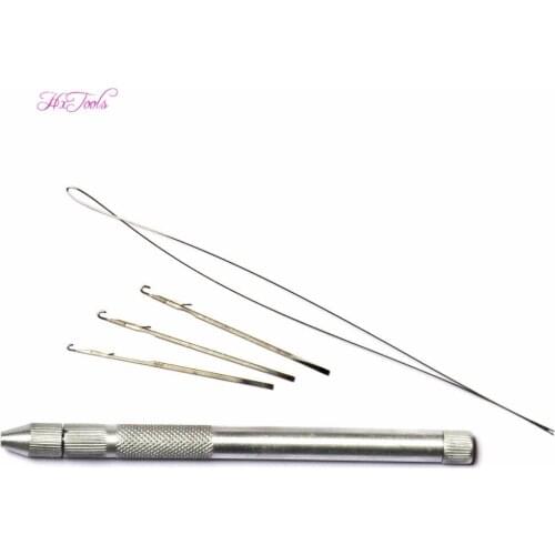 3x Hooking Ventilating Alum Pulling Needle + Holder KIT For Micro Ring Tool Professional Pulling Threader Tools