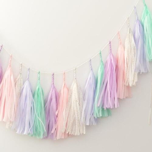 5pcs/set Candy Pastel Tissue Paper Tassel Garland Macaron Rainbow Unicorn Kids1st Birthday Party Decor Baby Shower Wedding
