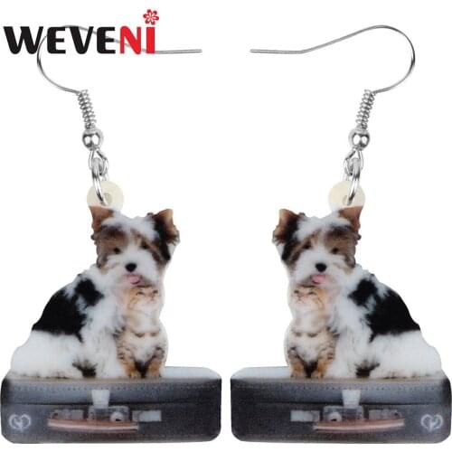 WEVENI Acrylic Bag Yorkshire Dog Earrings Big Lovely Pet Animal Dangle Drop Jewelry For Women Girls Kid Classic Gift Decoration