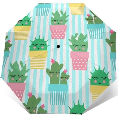 Automatic Umbrella Cactus In Cute Pots three-fold umbrella women men rain umbrella