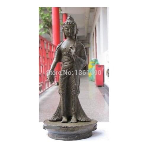 Free Shipping 001290 11"Tibet Nepal Buddhism Bronze Stand Pray the Buddha had the Buddha Shakyamuni