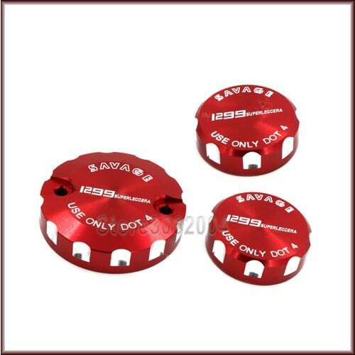 For DUCATI 1299 Superleggera 2017-2018 Motorcycle Front Brake Clutch & Rear Brake Fluid Reservoir Cover Cap CNC Red Logo