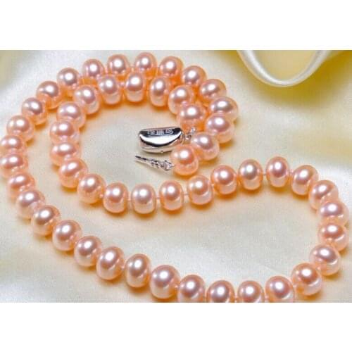 Elegant 9-10mm south sea round gold pink pearl necklace 18inch 925s>free shipping