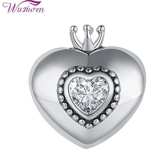 Wuziwen Heart Shape European Charm Beads For Women Bracelet Necklace DIY Jewelry Making 925 Sterling Silver White AAAAACZ 1B0068
