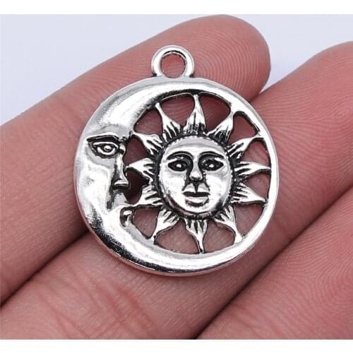 10pcs 24x24mm Antique Silver Plated Moon Sun Charm Pendant For Jewelry Making DIY Jewelry Findings