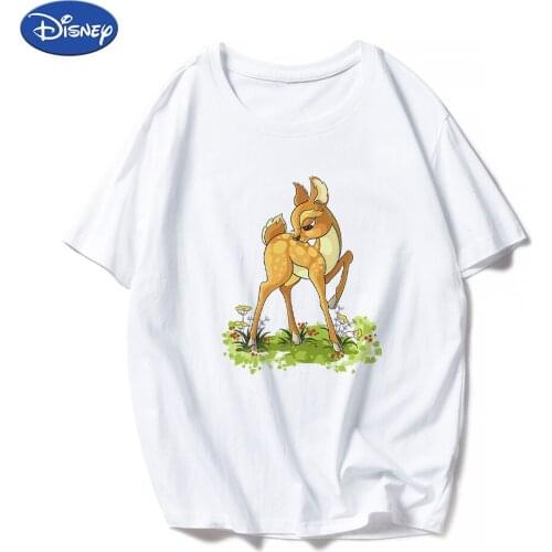 Disney T-Shirts Women T Shirts Bambi Graphic Y2K France Funny Films Summer Vogue Short Sleeve Girl Can Do Anything Plus Hipster