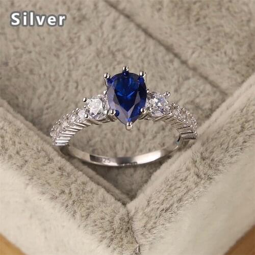 Hot selling 925 sterling silver fashion droplets crown ring platinum zircon blue crystal jewelry platinum zircon womans gift