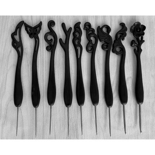 Crochet Ebony Embossed Stainless Steel Wooden Handle Crochet DIY Knitting Tools