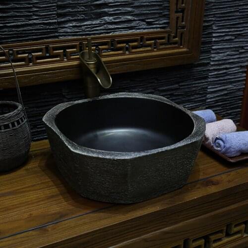 China Artistic Porcelain Countertop ceramic wash basin bathroom sinks black