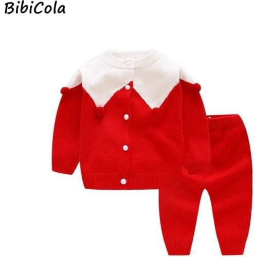Lovely Cartoon Cotton Knitted Newborn Clothes 2021 New Autumn Winter Baby Boy Girl Sweater Sets 2pcs Hairball Sweaters+Pants