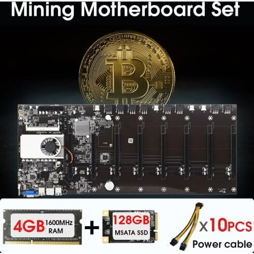 Mining motherboard 8 GPU Bitcoin Crypto Etherum Mining Set Kit Combo with 4GB DDR3 1600MHz RAM,1037U,128GB mSATA SSD,Power Cable