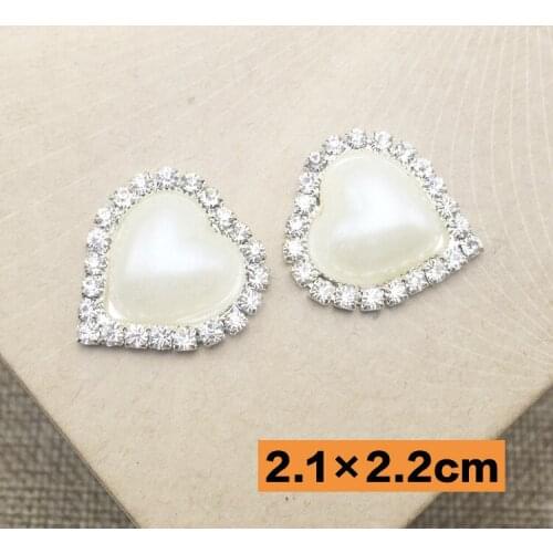 21mm Metal Heart shape Rhinestone Pearl Button Clear Artificial Alloy Crystal Flatback Beads Jewelry Findings