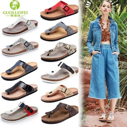 Mens Womens Cork Flip-flops 2021 Summer New Couples Wear Beach Sandals Outside Men Leather Slippers