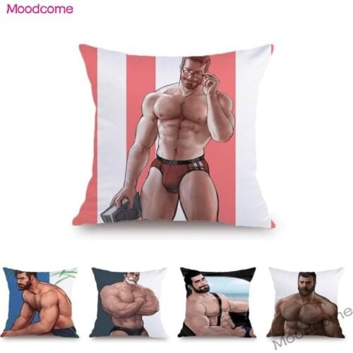 Masculine Muscle Man Tempting Sexy Male Art Gym Club Decoration Pillow Case Super Soft Velvet Cozy Home Boyfriend Cushion Cover