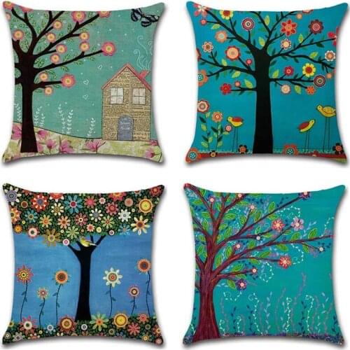 Throw Pillow Covers 18X18 Inch Set Of 4, Linen Decorative Square Pillowcase Cushion Case For Home Office Dorm Cafe