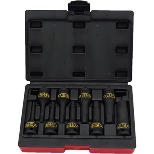 TAIWAN manufactur 9pcs impact hex sockets bit set H5-H19 auto repair tools sockets adaptor