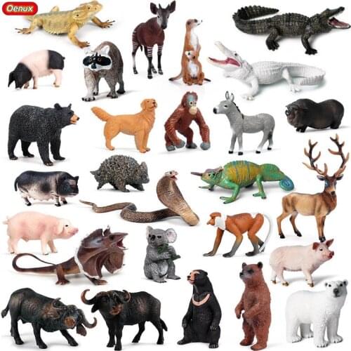 Oenux Forest Wild Animals Elk Bear Crocodile Snake Action Figure Figurines Farm Pig Dog Model PVC Collection Toys For Kids Gift