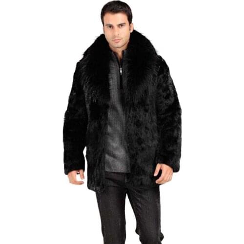 Fall/Winter Mens Fashion Slim Faux Fur Fox Fur Collar Fur Coat Black Luxury Jacket