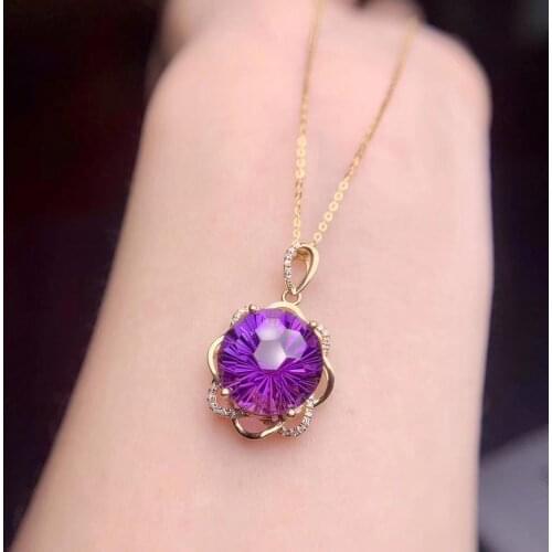 Purple amethyst pendant for necklace with 18K Gold birthday promotion anniversary hot selling gift style good cut shinning
