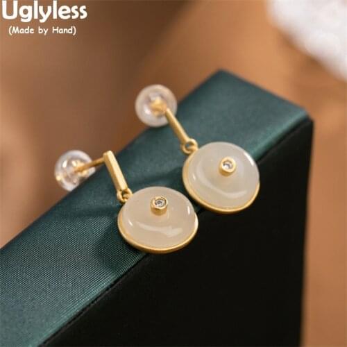 Uglyless Peace Buttons Rings Earrings for Women Jade Blood Amber Studs Earrings Real 925 Silver Brincos Gemstones Jewelry Sets
