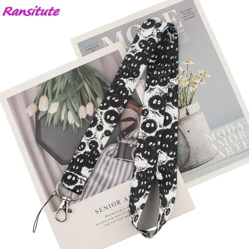 Ransitute R1711 Black Briquettes Anime Lanyards Id Badge Holder Keychain ID Card Pass Gym Mobile Badge Holder Lanyard Key Holder