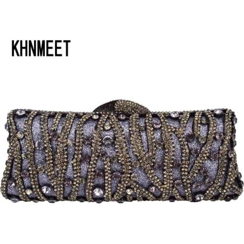 Luxury Diamond Crystal Grey Clutch Evening Bag Women Party Purse Chain Day Clutch Bag Mini Chain Handbags messenger Bag SC131