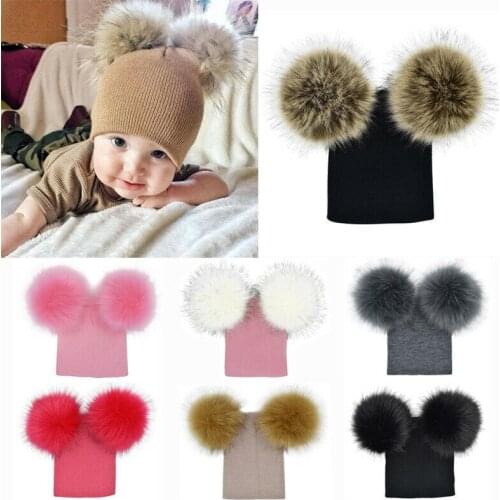 Newborn Baby Boy Girl Pom Hat Winter Warm Crochet Knit Beanie Caps Xmas Black Pink Gray