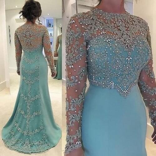 SuperKimJo Vestidos Formales High Neck Beaded Evening Dresses Long Modest Blue Mermaid Elegant Luxury Evening Gown