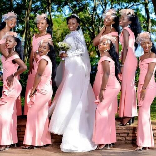Light Pink Bridesmaid Dresses Long For Women 2022 Leg Split Mermaid Maid Of Honor Dress African Plus Size Bridal Party Gowns