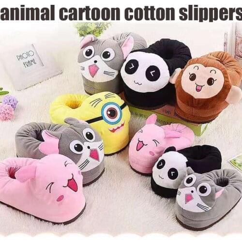 Winter Women Home Cotton Slippers Ladies Animal Cartoon Warm Cotton Slippers Children Plush Slipper Girl Inside Shoes Boy Slides