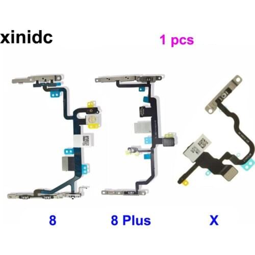 Xinidc 1pcs New Power On Off Button Volume Switch Connector Flex Cable with metal Replacement For iPhone 8G / 8 plus / X Parts