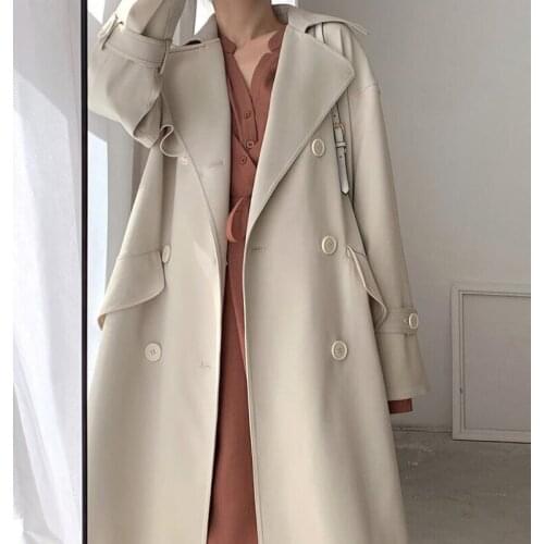 Womens Windbreaker Solid Womens Autumn Coat Slim Casual Womens Long Trench Coat Sashes Button Womens Windbreaker 2021 Korean