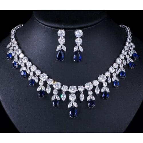 Zlxgirl jewelry women AAA cubic zircon wedding necklace sets rhodium silver plated color bridal necklace and earring bijoux set