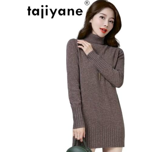 Tajiyane Fall 2020 Women 100% Wool Turtleneck Sweater Woman Knitted Pullover Womens Winter Dress Sweaters Long Top Sweter TN985